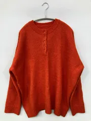ニット/セーター オレンジ 無地 ミドル丈 長袖 ヘンリーネック