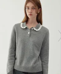 Fano Studios ニット/セーター M グレー ウール・ニット 無地 長袖 ミドル丈 ヘンリーネック