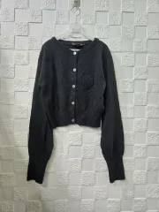 アンゴラ ブラック クロップド ニット カーディガン