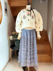 アイボリー 花 刺繍 ニット