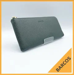 ✱BARCOS（バルコス）✱ 長財布 グリーン 緑 L字ファスナー シュリンクレザー 本革 金運アップ レディース メンズ 美品 ロングウォレット