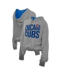 ニューエラ メンズ アウター パーカー・スウェット パイル New Era Mens Heather Gray Chicago Cubs Reversed Out French Terry QuarterZip Banded Crop Hoodie Heath