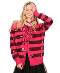 イザックミズラヒ レディース アウター ニット・セーター カーディガン Isaac Mizrahi Womens Long Sleeve Striped Cardigan Sweater Cabareのサムネイル