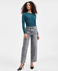 バースリー レディース ボトムス カジュアルパンツ ジーンズ Bar III Womens Rhinestonembellished BarrelLeg Jeans Gray Wash グレー