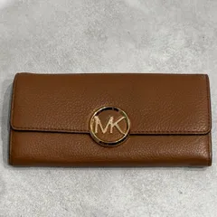Michael Kors マイケルコース 長財布 フラップウォレット ロングウォレット レザー ブラウン 茶色 MKロゴ ゴールド金具 二つ折り 財布 レディース 女性用 本革 シボ革 ウォレット 小銭入れあり カード収納 大容量 人気 定番 通勤 通学