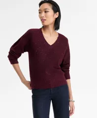 アイエヌシー インターナショナル コンセプト レディース アウター ニット・セーター Vネック スパンコール INC International Concepts Womens Roving Sequin VNeck Sweater Berried Treas