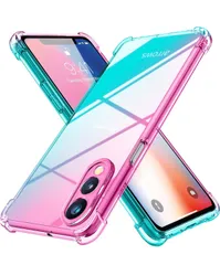 ★Arrows We2 用 F-52E/FCG02 用 ケース 薄型 グラデーション色 軽量 tpu 耐衝撃 スマホケース 透明 米軍MIL規格取得 おしゃれ 黄変防止防塵一体型 人気 アローズ We2 用 携帯カバー ピンク/緑 MD-JBK-063-01