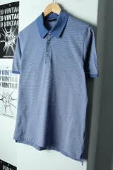 (M) dunhill(ダンヒル) 半袖 KARA（カラ） Tシャツ ゴルフ ストライプ ブルー-17C46