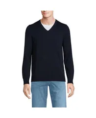 ランズエンド メンズ アウター ニット・セーター Vネック トール セーター コットン Lands End Big Tall Fine Gauge Cotton V Neck Sweater Radiant navy ネイビー