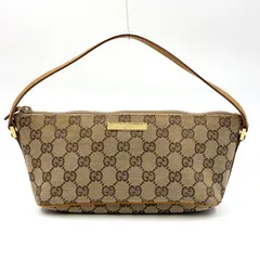 GUCCI GG柄 レザー×キャンバス ダークブラウン×ベージュ ハンドバッグ ゴールド 0391103