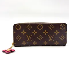 LOUIS VUITTON ポルトフォイユ クレマンス モノグラム モノグラム ブルーミングフラワー ホットピンク レザー×PVC ブラウン ラウンドファスナー長財布 ゴールド M64201