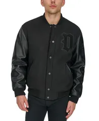 ドッカーズ メンズ アウター ジャケット・ブルゾン ジャケット Dockers Mens MixedMedia Varsity D Bomber Jacket Black ブラックのサムネイル