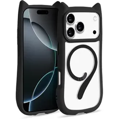 【新品】 YYKKTWBY電話カバー用の iPhone 17 Pro アイフォン17 プロ ケース薄型 可愛い猫 ワイアレス充電 マグセーフ MagSafe対応 しっぽ付き 軽量 保護 クリア 透明バック 磁石内蔵 耐衝撃 (B3-黒, iPhone17  0