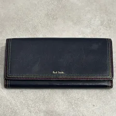 Paul Smith ポールスミス 長財布 かぶせ フラップ ロングウォレット レザー ネイビー 紺 マルチカラー メンズ 本革 財布 小銭入れあり カード収納 多収納 ゴールドロゴ カラーステッチ 人気 定番 ビジネス カジュアル 紳士 男性用 ウォレット