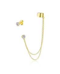 ブリング レディース アクセサリー ピアス・イヤリング Bling Jewelry Geometricartilage Plain Band With Two Chains Ear Warp Cuff