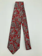 LANVIN ランバン ネクタイ レッド 花柄・ボタニカル柄 ペイズリー柄 ブランドロゴ