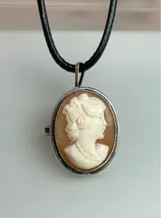 【銀製800】アンティークジュエリー 天然シェルカメオ 2WAY ブローチ＆ペンダントトップ