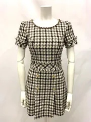 1067 an アン Andy アンディ キャバクラ ドレス ミニ ツイードラメ ゴールドチェーン チェック プリーツ タイト キャバドレス XS