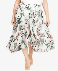 シティーシック レディース ボトムス スカート プリント ミディ CITY CHIC Womens Natalie Print Midi Skirt Ivory Maya Tigerlily アイボリー
