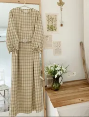 ミミブティック ヴィンテージ ベルト チェック ロング ONE PIECE (Yellow)