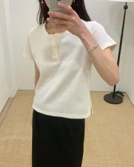 (新品) タグ ワッフル ヘンリーネック