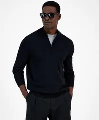 アルファニ メンズ アウター ニット・セーター 長袖 Alfani Mens LongSleeve HalfZip Merino Sweater Deep Black ブラックのサムネイル