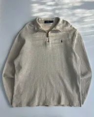 L ポロラルフローレン アイボリー ハーフ ジップアップ コットンニット