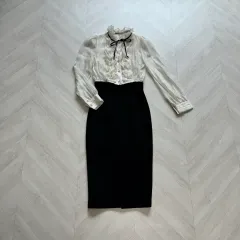 ハイクオリティ セットアップ ハイウエスト ロング ミディ スカート ブラウス フリル リボン 엉넬