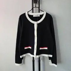 ザラ ブラック ホワイト LINE バイカラー ニット カーディガン