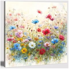絵画 原画 風景画 花の絵 肉筆 キャンバス F3 『秋の海とコスモス畑