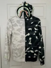 A BATHING APE アベイシングエイプ 夜光 シティ カモハーフ シャーク フーディー ジップアップ 黒 白系