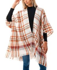 マーカスアドレール レディース アクセサリー マフラー・ストール・スカーフ フリンジ Marcus Adler Womens OpenFront Plaid FringeTrim Kimono Ivo