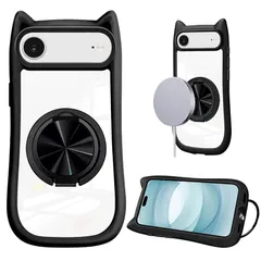 【新品】 Denaisii iPhone 17 Air 対応 ケース クリア リング付き 猫耳 ネコミミ しスタンド アイフォン17 air スマホケース 360°回転 いphone 17 air カバー スタンド スタンド機能 マグネット搭載 透明 ipho