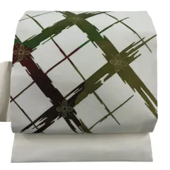 名古屋帯 秀品 葉柄 幾何学 金彩 クリーム 正絹 【中古】