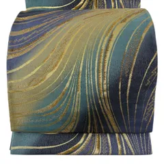 【美品】 袋帯 秀品 幾何学 箔 金糸 青灰色 六通 正絹 【中古】