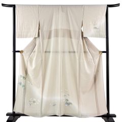 美品 訪問着 絽 夏 夏着物 イエローベージュ 蝶 身丈169.5cm 正絹 