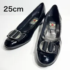 【美品】ミハマ MIHAMA エナメル パンプス 25cm ブラック ビジュー リボン
