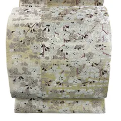 【美品】 袋帯 名品 落款 やまと 桜 金銀糸 唐織 クリーム 六通 正絹 【中古】