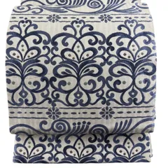 袋帯 名品 花唐草 花 銀糸 刺繍 灰色 六通 正絹 【中古】