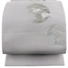 袋帯 名品 夏帯 うさぎ 月 銀糸 薄紫 六通 正絹 【中古】