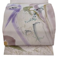 未使用品】袋帯 刺繍 蛍光黄緑色全通地 お太鼓柄 光沢あり 柔らかめ 