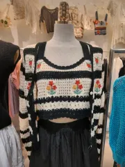 クロシェ 編み フラワー カーディガン セット