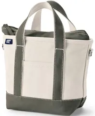 ランズエンド レディース バッグ Lands End Small 3 Pocket Zip Top Canvas Tote Bag Naturaldark olive green グリーンのサムネイル