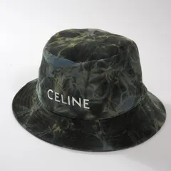 美品 セリーヌ CELINE バケットハット コーデュロイ S グリーン系 カモフラ柄 メンズ 正規品 6-AC001