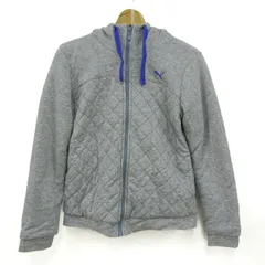 プーマ パーカー トップス ジップアップ スウェット 裏ボア スポーツウエア レディース Lサイズ グレー×紫 PUMA 【中古】