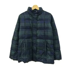 ユニクロ ダウンジャケット ジャンパー アウター チェック柄 レディース Lサイズ 紺×緑 UNIQLO 【中古】