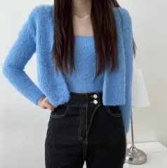 (新品)アンゴラニットカーディガン + トップス セット ファー カーディガンセット