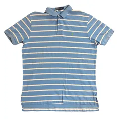 90s ポロバイラルフローレン　ポロシャツ　XLサイズ　水色　ボーダー　スリランカ製　US古着