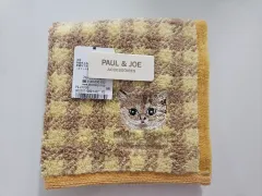 ポール&ジョー 猫 刺繍 ミニタオル-チェックブラウン