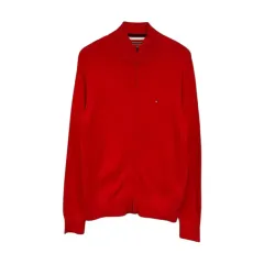 トミーヒルフィガー プレミアムコットン ニット ジップアップ カーディガン S レッド